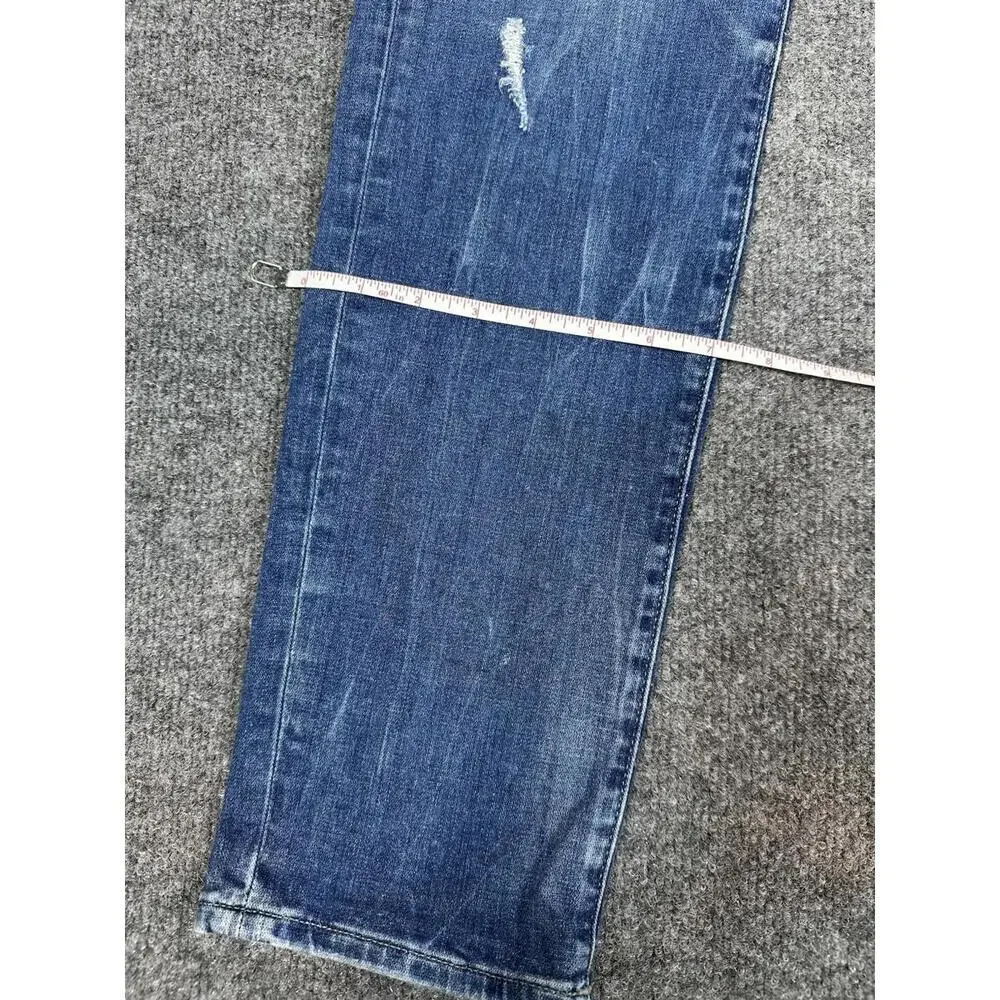 Mens TRUE RELIGION Geno Relaxed BIKER Slim MOTO 30‎ x 31.5 Blue DISTRESSED Jeans